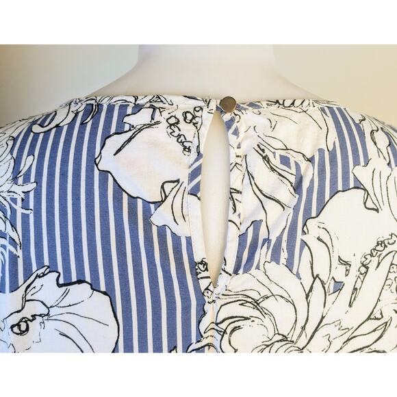 Isabel Maternity Blouse Medium Blue White Floral Striped Popover Short Sleeve - Picture 8 of 10